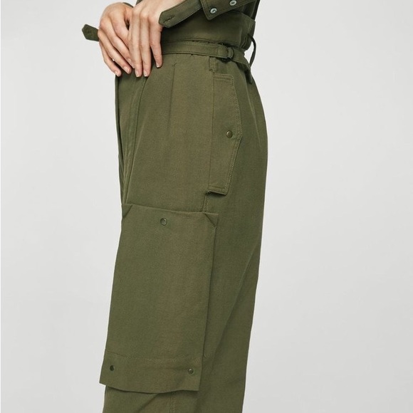 MNG Suit Mango Dark Olive Green Cargo Workwear High Waist Trousers Pants M - Picture 8 of 10